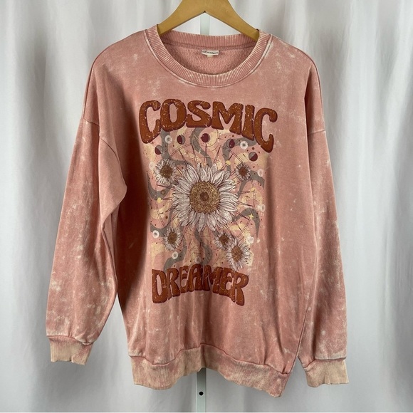 Self Esteem Large Boho Cosmic Dreamer Acid Wash Sunflower Pullover Sweatshirt - Picture 1 of 7